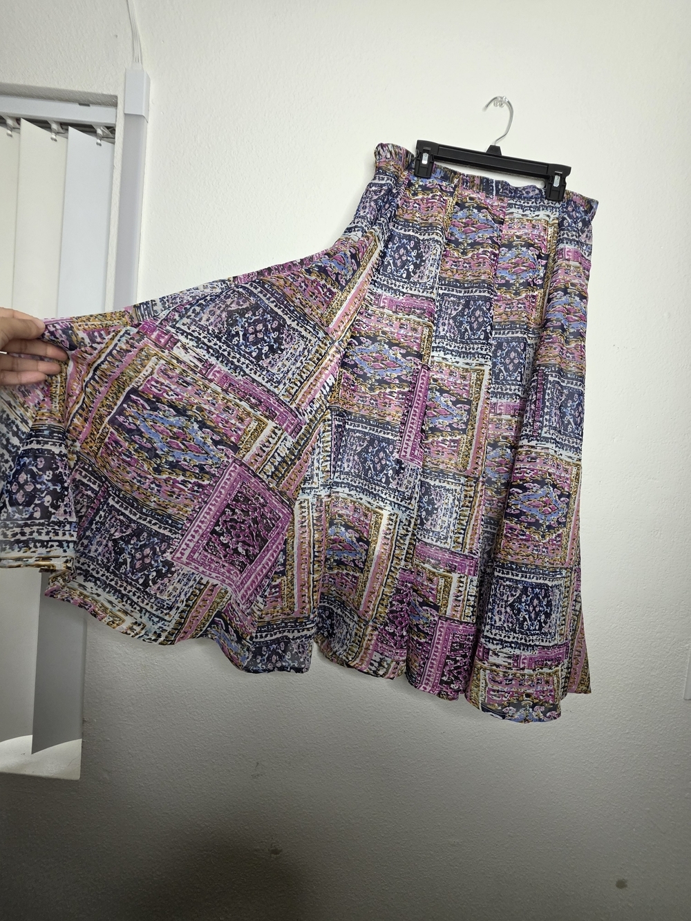 Mix Nouveau New York Women's Multicolor Geometric Chiffon Pleated Midi Skirt L - Picture 7 of 11